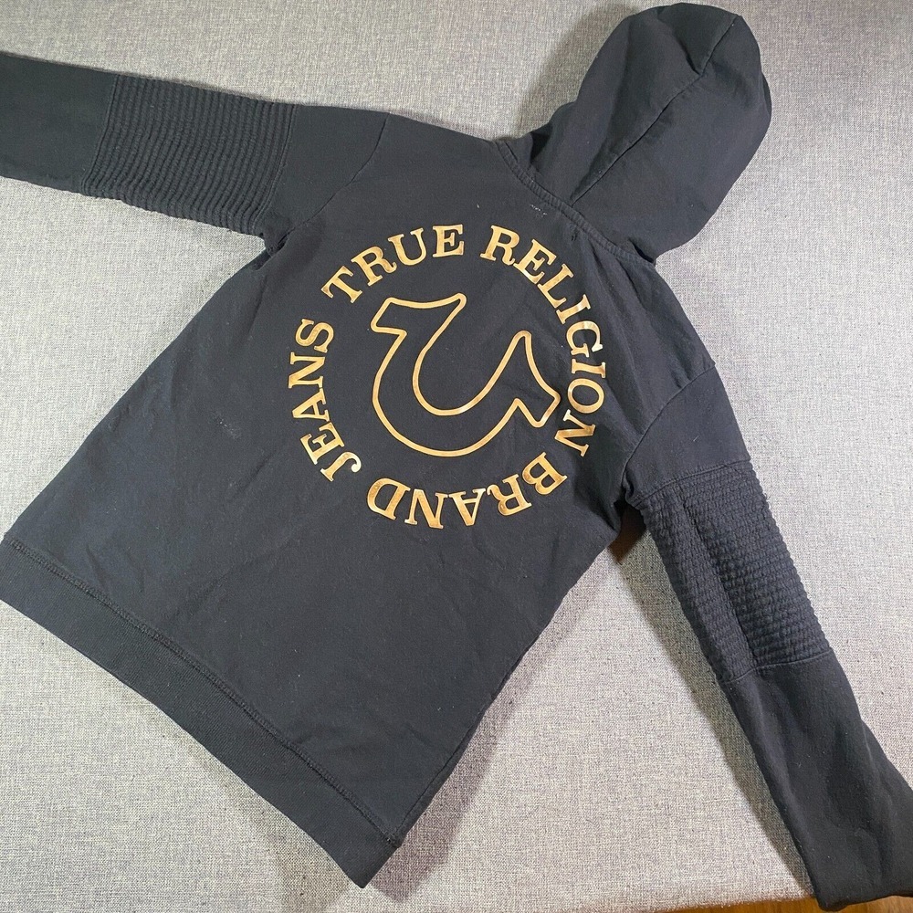 True Religion Full Zip Fleece Ribbed Jacket Womens‎ Size Large Black Lightweight